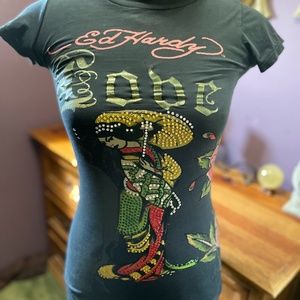 Ed Hardy rhinestone LOVE tee XS